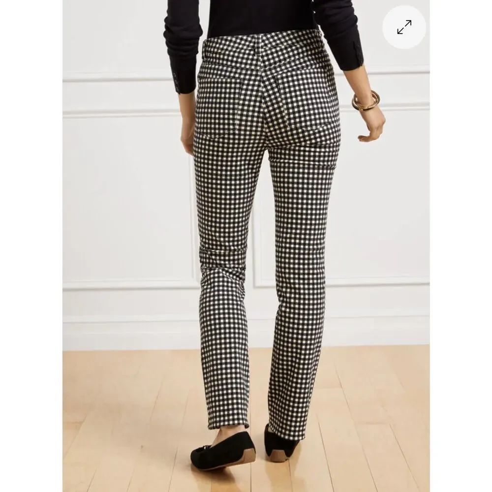 TALBOTS Black White Checked Plaid Corduroy Straight Leg Pants Women's Size 16